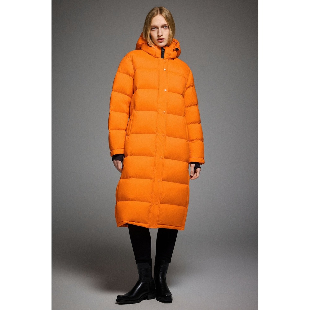 Orolay Womens Long Puffer Coat Orange Hooded Quilted Parka Jacket Size M